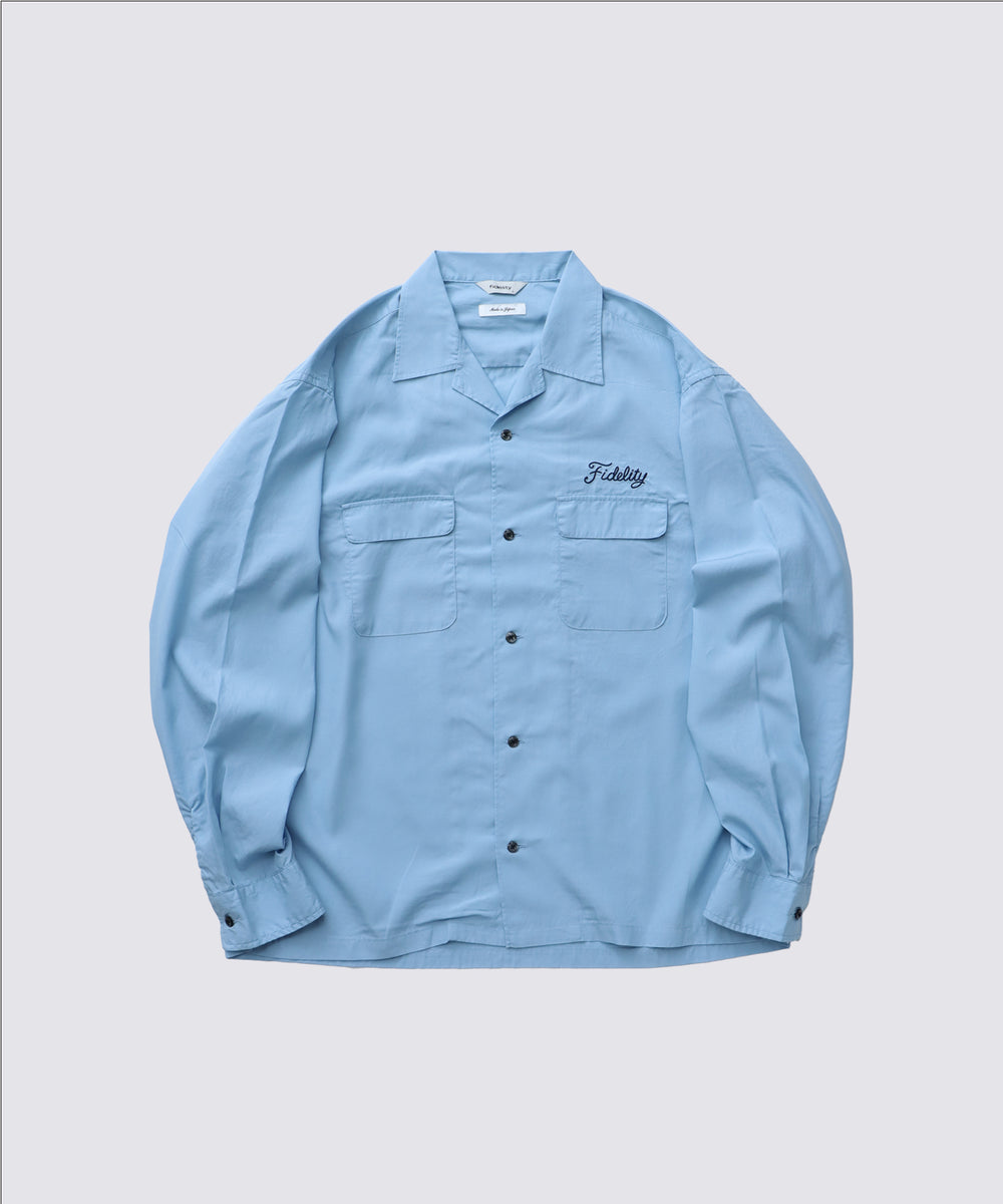 LOGO EMB TENCEL OPEN COLLER SHIRT (Sax) | 長袖オープンカラーシャツ
