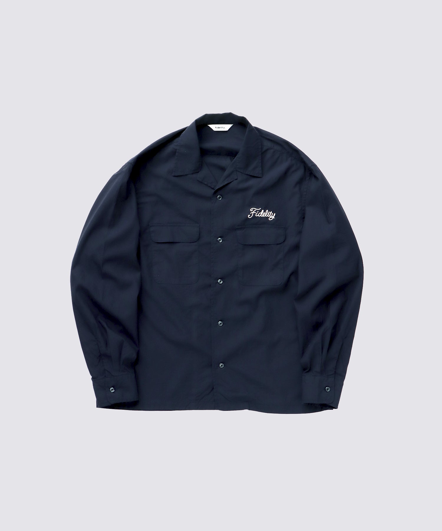 LOGO EMB TENCEL L/S SHIRT (Navy) | 長袖オープンカラーシャツ – FIDELITY
