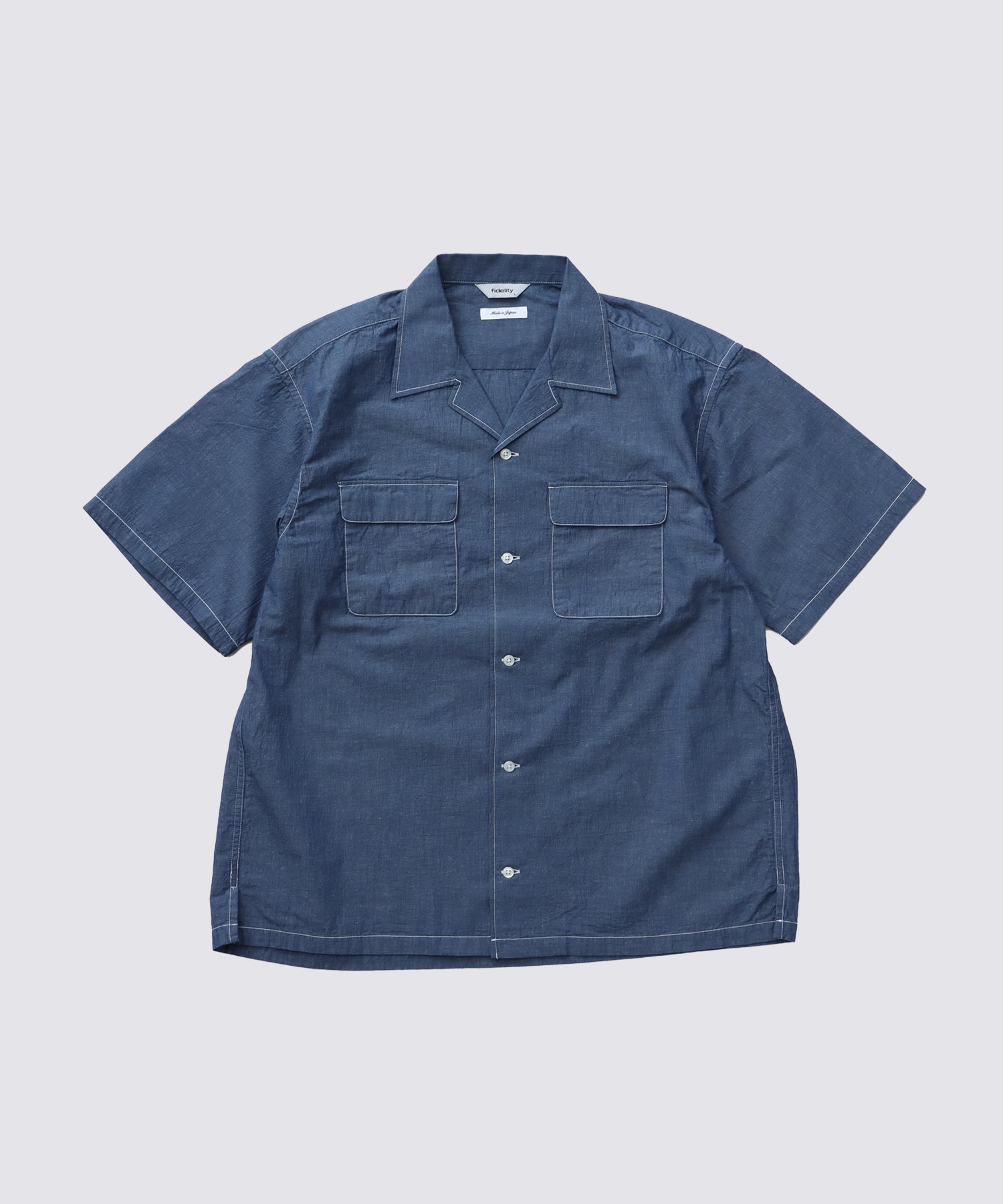 LINEN BLEND CHAMBRAY SHIRT (Navy) | 半袖シャンブレシャツ – FIDELITY