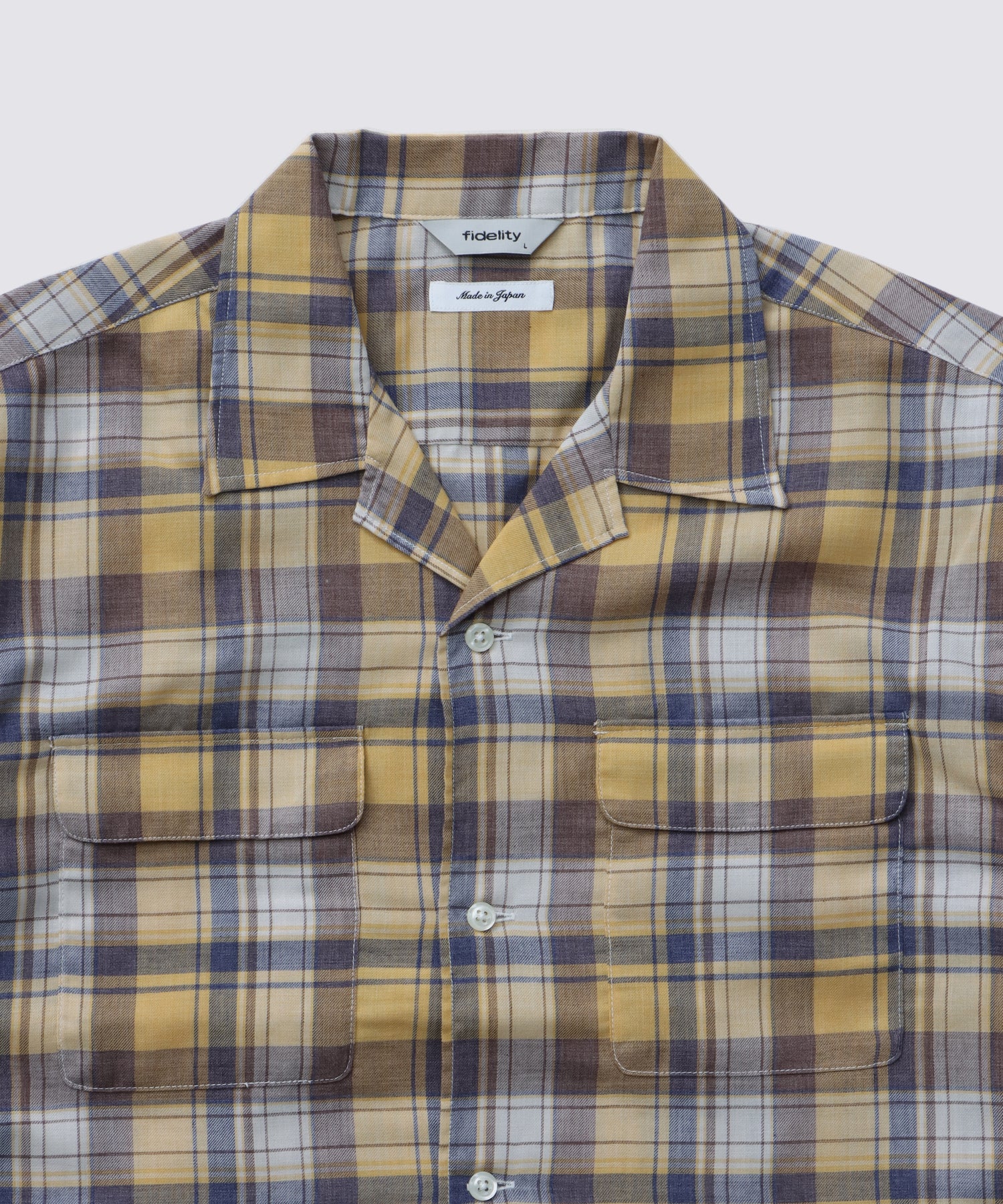 TC FADE PLAID OPEN COLLAR SHIRT (Yellow) | 半袖チェックシャツ