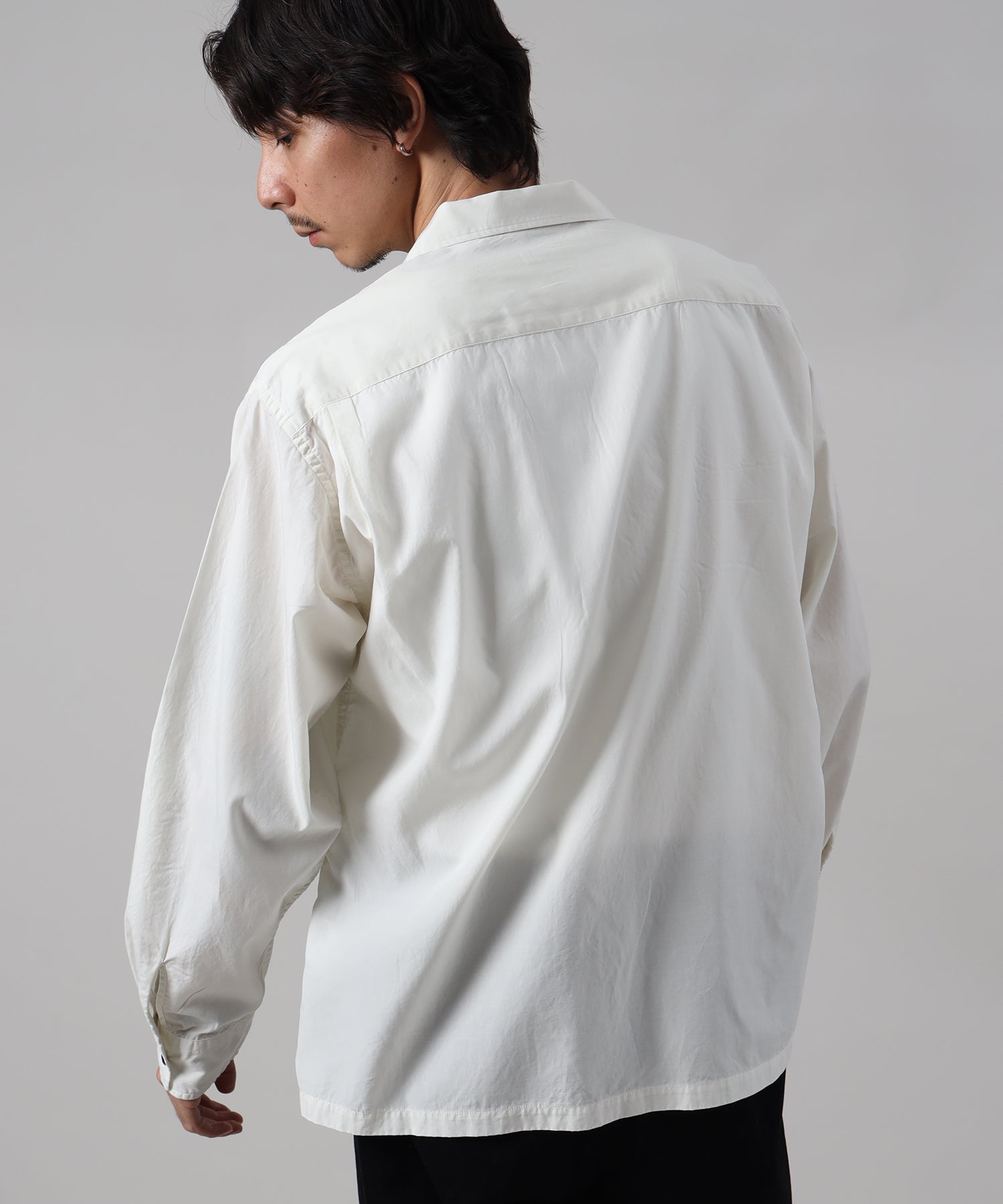 LOGO EMB TENCEL OPEN COLLER SHIRT (Ivory) | 長袖オープンカラー