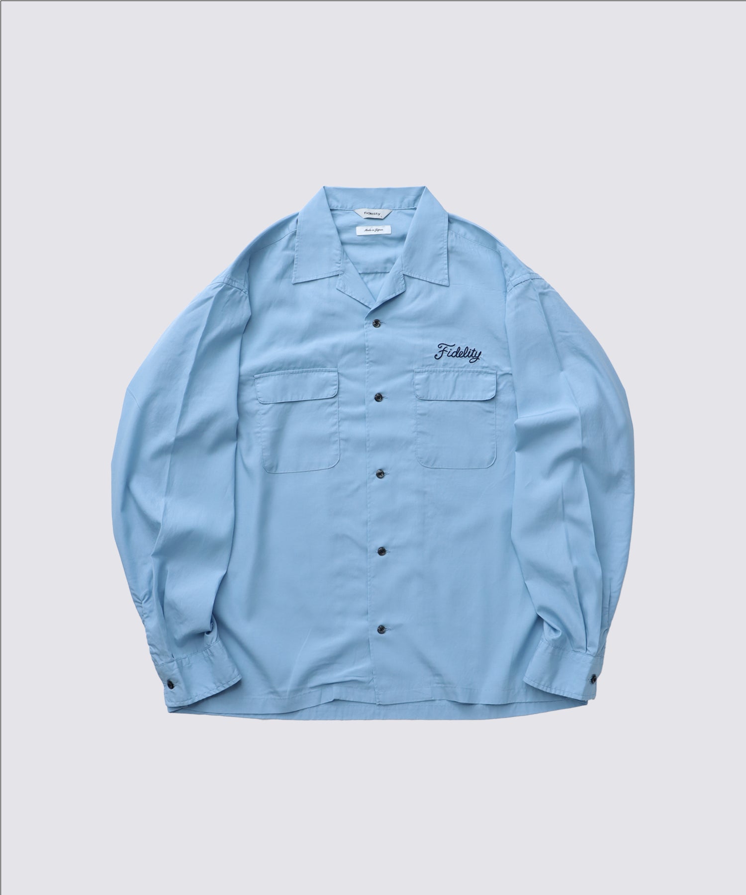 LOGO EMB TENCEL OPEN COLLER SHIRT (Sax) | 長袖オープンカラーシャツ