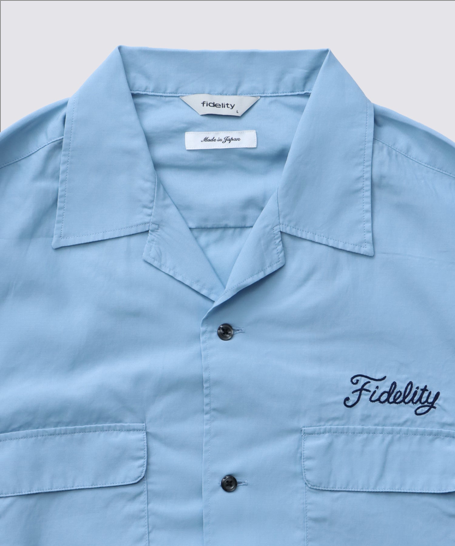 LOGO EMB TENCEL OPEN COLLER SHIRT (Sax) | 長袖オープンカラーシャツ