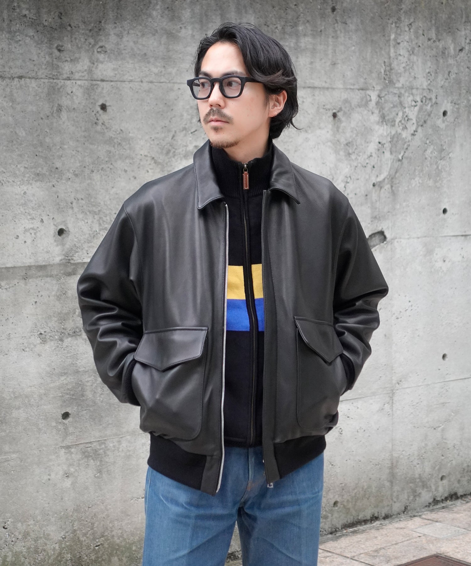 LAMB LEATHER A-2 JACKET (Black)｜ラムレザーA2ジャケット