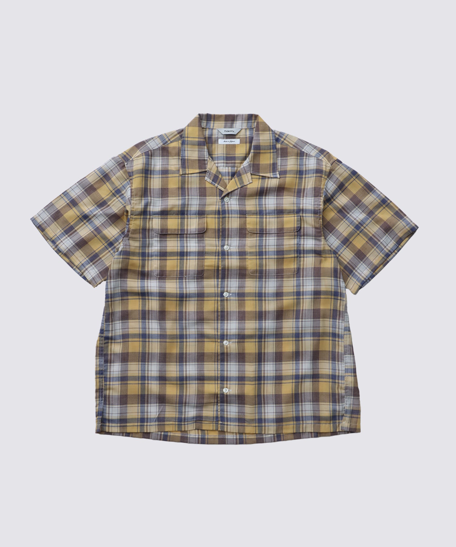 TC FADE PLAID OPEN COLLAR SHIRT (Yellow) | 半袖チェックシャツ