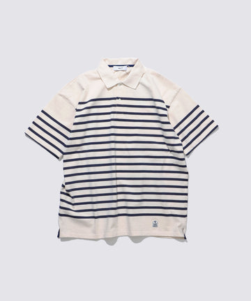 PANEL BORDER S/S POLO (Natural × Navy)